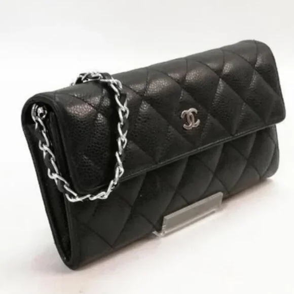 Chanel CC Classic Caviar Flap Wallet Chain Shoulder Crossbody Black - Picture 3 of 10